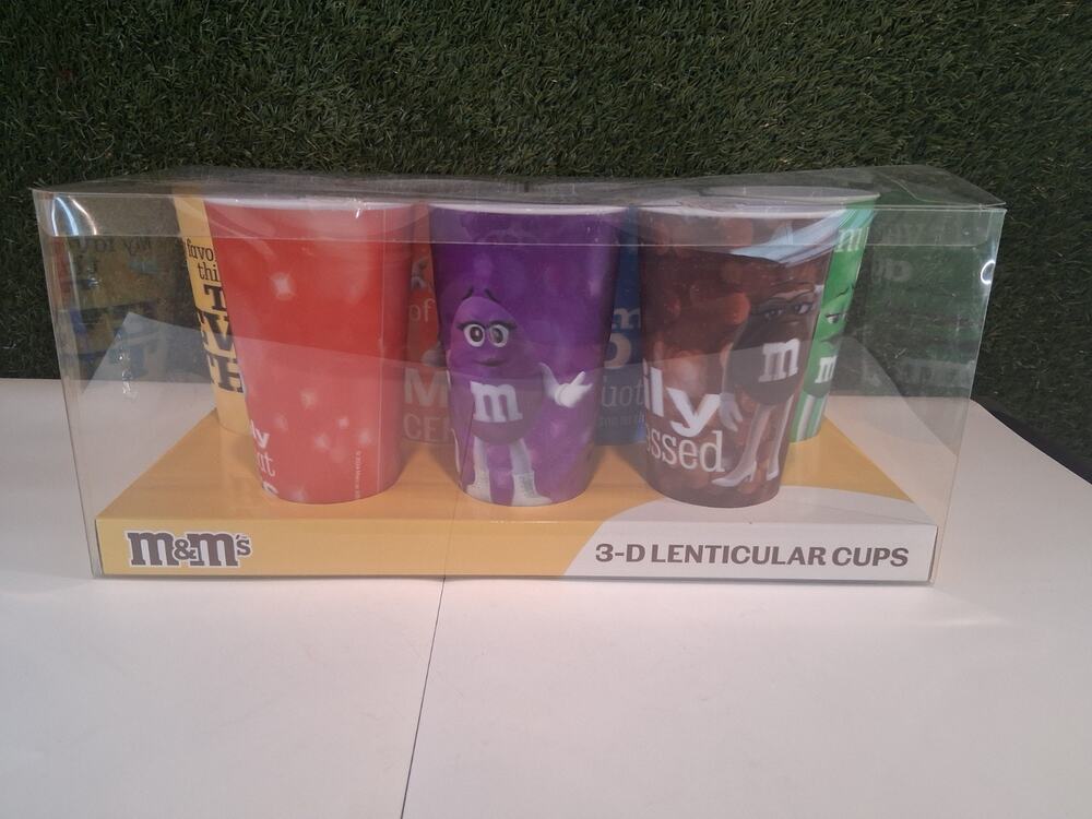 M&M's 3-D Lenticular Cups Set of 8 Characters Blue Red Yellow Green Purple 2024